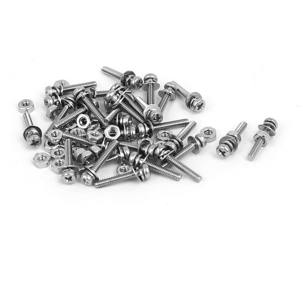 M2 x 10mm 304 Stainless Steel Phillips Pan Head Screws Nuts w Washers 30 Sets M2 x 10mm 304 Stainless Steel Phillips Pan Head Screws Nuts w Washers 30 Sets